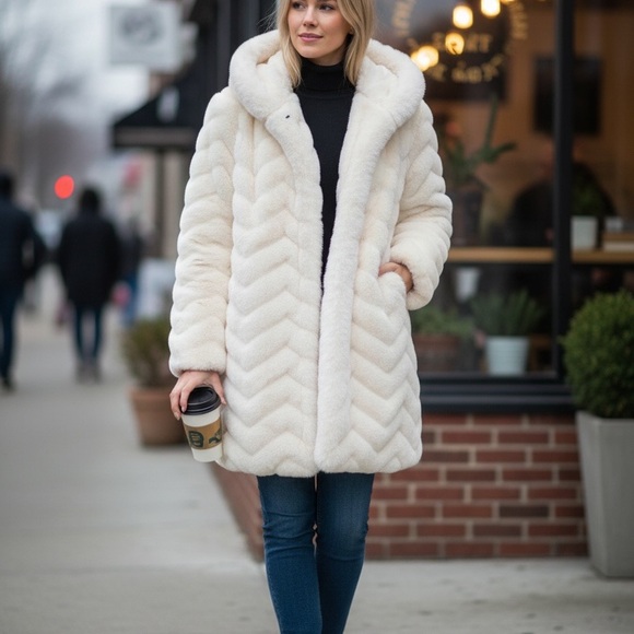 Elegant Cream Women's Faux Fur Coat